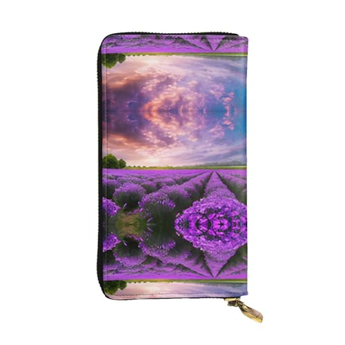 Lavendelfeld-Geldbörse aus Leder – voll bedrucktes Design, strapazierfähiges Kunstleder, Metall-Reißverschluss, mehrere Kartenfächer und Geldfach, perfekt für elegante Männer oder Frauen, ein von RTCVXZDSA