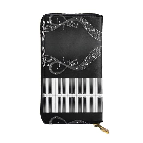 Ledergeldbörse mit Gitarren-Klavier-Muster, vollständig bedrucktes Design, strapazierfähiges Kunstleder, Metall-Reißverschluss, mehrere Kartenfächer und Geldfach, perfekt für elegante Männer oder von RTCVXZDSA