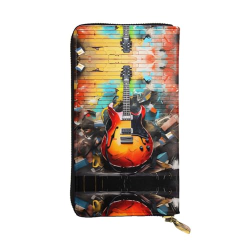 Ledergeldbörse mit Gitarrenmalerei, vollständig bedrucktes Design, strapazierfähiges Kunstleder, Metall-Reißverschluss, mehrere Kartenfächer und Geldfach, perfekt für elegante Männer oder Frauen, ein von RTCVXZDSA