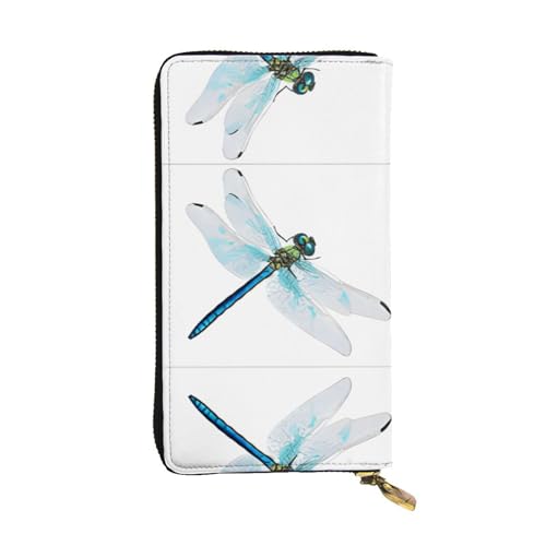 Ledergeldbörse mit Libellen-Aufdruck, vollständig bedrucktes Design, strapazierfähiges Kunstleder, Metall-Reißverschluss, mehrere Kartenfächer und Geldfach, perfekt für elegante Männer oder Frauen von RTCVXZDSA