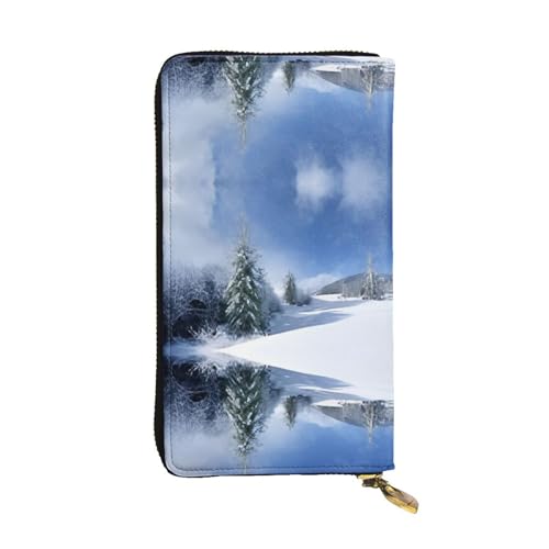 Ledergeldbörse mit Winterlandschaft – vollständig bedrucktes Design, strapazierfähiges Kunstleder, Metall-Reißverschluss, mehrere Kartenfächer und Geldfach, perfekt für elegante Männer oder Frauen von RTCVXZDSA