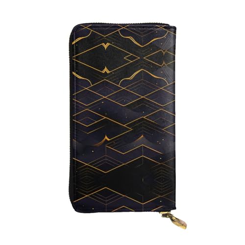 Ledergeldbörse mit geometrischen Linien, vollständig bedrucktes Design, strapazierfähiges Kunstleder, Metall-Reißverschluss, mehrere Kartenfächer und Geldfach, perfekt für elegante Männer oder Frauen von RTCVXZDSA
