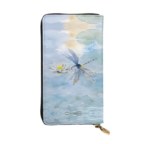 Libellen-Lotus-Ledergeldbörse – vollständig bedrucktes Design, strapazierfähiges Kunstleder, Metall-Reißverschluss, mehrere Kartenfächer und Geldfach, perfekt für elegante Männer oder Frauen, ein von RTCVXZDSA