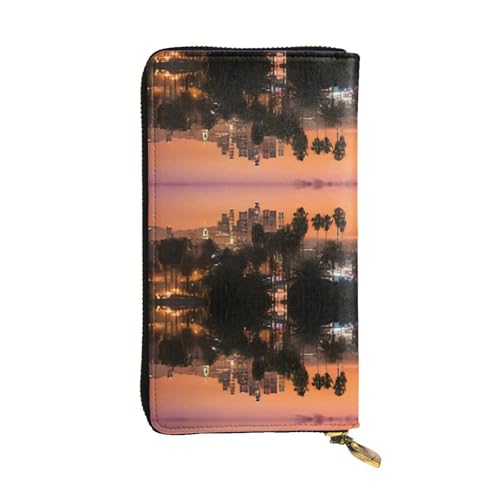 Los Angeles Geldbörse aus Leder mit Palmen – voll bedrucktes Design, strapazierfähiges Kunstleder, Metall-Reißverschluss, mehrere Kartenfächer und Geldfach, perfekt für elegante Männer oder Frauen von RTCVXZDSA