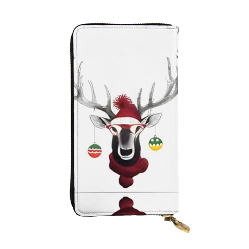 Lustige Geldbörse aus Leder mit weihnachtlichem Hirschmotiv – vollständig bedrucktes Design, strapazierfähiges Kunstleder, Metall-Reißverschluss, mehrere Kartenfächer und Geldfach, perfekt für von RTCVXZDSA