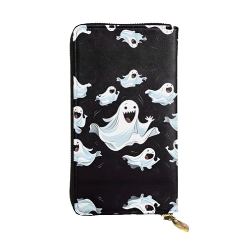 Lustige weiße Geisterleder-Geldbörse – vollständig bedrucktes Design, strapazierfähiges Kunstleder, Metall-Reißverschluss, mehrere Kartenfächer und Geldfach, perfekt für elegante Männer oder Frauen von RTCVXZDSA