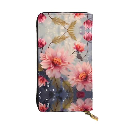 Moderne Geldbörse aus Leder mit Blumenmuster – vollständig bedrucktes Design, strapazierfähiges Kunstleder, Metall-Reißverschluss, mehrere Kartenfächer und Geldfach, perfekt für elegante Männer oder von RTCVXZDSA