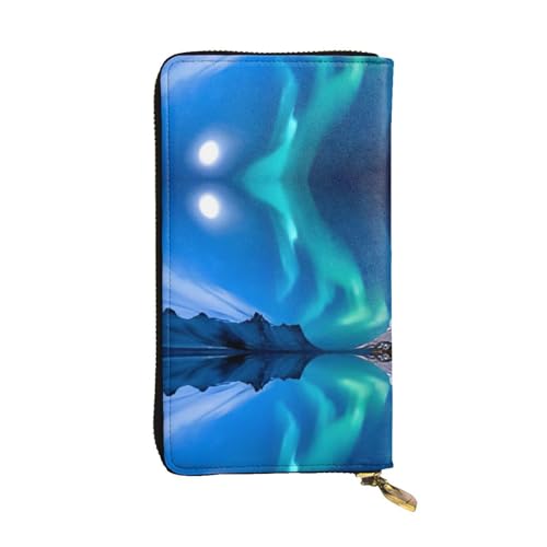 Northern Lights Geldbörse aus Leder – voll bedrucktes Design, strapazierfähiges Kunstleder, Metall-Reißverschluss, mehrere Kartenfächer und Geldfach, perfekt für elegante Männer oder Frauen, ein von RTCVXZDSA