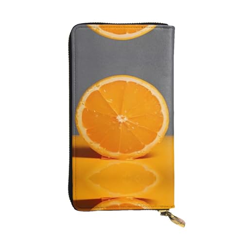 Orange Slice Geldbörse aus Leder – voll bedrucktes Design, strapazierfähiges Kunstleder, Metall-Reißverschluss, mehrere Kartenfächer und Geldfach, perfekt für elegante Männer oder Frauen, ein von RTCVXZDSA