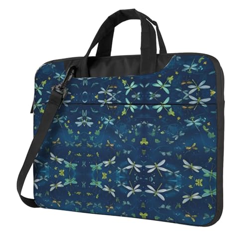RTCVXZDSA Dragonfly Stilvolle Laptoptasche mit Volldruck-Design - Leichte und schützende 600D Oxford Polyester Tasche mit weichem Futter, perfekt für Arbeit, Reisen & Schule, Schwarz , 15.6 inch von RTCVXZDSA