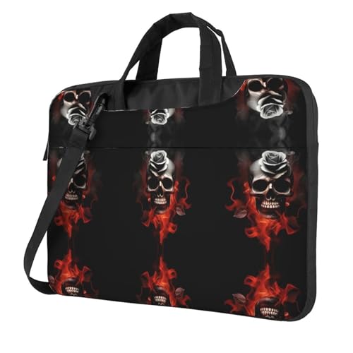 RTCVXZDSA Fire Skull Rose Stilvolle Laptoptasche mit Volldruck-Design - Leichte und schützende 600D Oxford Polyester Tasche mit weichem Futter, perfekt für Arbeit, Reisen & Schule, Schwarz , 13 inch von RTCVXZDSA
