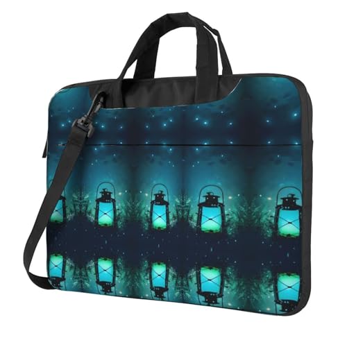 RTCVXZDSA Fireflies And Lantern Stilvolle Laptoptasche mit Volldruck-Design – Leichte und schützende 600D Oxford Polyester Tasche mit weichem Futter, perfekt für Arbeit, Reisen & Schule, Schwarz , 13 von RTCVXZDSA