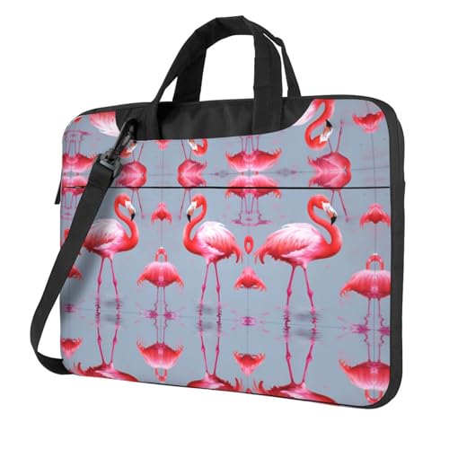 RTCVXZDSA Flamingo-bedruckte stilvolle Laptoptasche mit Volldruck-Design, leichte und schützende 600D-Oxford-Polyester-Tasche mit weichem Futter, perfekt für Arbeit, Reisen und Schule, Schwarz , 13 von RTCVXZDSA
