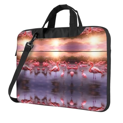 RTCVXZDSA Flamingos Stilvolle Laptoptasche mit Volldruck-Design – leichte und schützende 600D Oxford Polyester Tasche mit weichem Futter, perfekt für Arbeit, Reisen und Schule, Schwarz , 13 inch von RTCVXZDSA