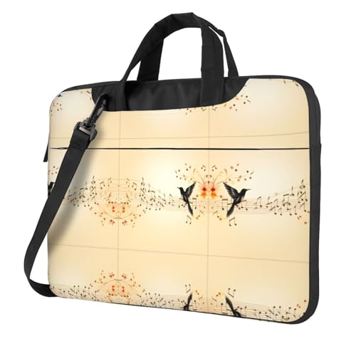 RTCVXZDSA Flying Bird Musiknoten, stilvolle Laptoptasche mit Volldruck-Design, leichte und schützende 600D-Oxford-Polyester-Tasche mit weichem Futter, perfekt für Arbeit, Reisen und Schule, Schwarz von RTCVXZDSA