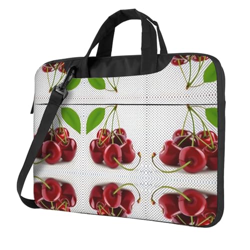 RTCVXZDSA Fresh Cherry Stilvolle Laptoptasche mit Volldruck-Design – leichte und schützende 600D Oxford Polyester Tasche mit weichem Futter, perfekt für Arbeit, Reisen und Schule, Schwarz , 14 inch von RTCVXZDSA