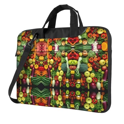 RTCVXZDSA Frisches Obst und Gemüse Stilvolle Laptoptasche mit Volldruck-Design - Leichte und schützende 600D Oxford Polyester Tasche mit weichem Futter, perfekt für Arbeit, Reisen & Schule, Schwarz von RTCVXZDSA