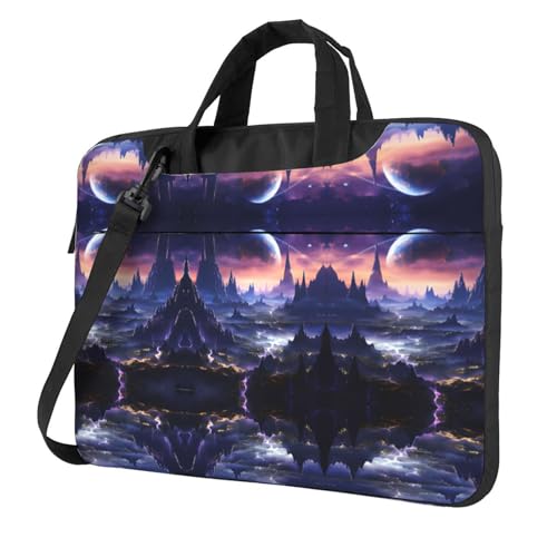 RTCVXZDSA Galaxy Stars Hills Stilvolle Laptoptasche mit Volldruck-Design - Leichte und schützende 600D Oxford Polyester Tasche mit weichem Futter, perfekt für Arbeit, Reisen & Schule, Schwarz , 14 von RTCVXZDSA