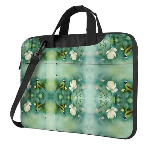 RTCVXZDSA Gardenia Flowers Birds Stilvolle Laptoptasche mit Volldruck-Design – leichte und schützende 600D Oxford Polyester Tasche mit weichem Futter, perfekt für Arbeit, Reisen & Schule, Schwarz , 14 von RTCVXZDSA
