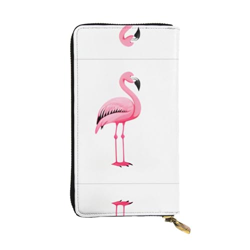 RTCVXZDSA Geldbörse aus Flamingo-Leder – vollständig bedrucktes Design, strapazierfähiges Kunstleder, Metall-Reißverschluss, mehrere Kartenfächer und Geldfach, perfekt für elegante Männer oder Frauen von RTCVXZDSA