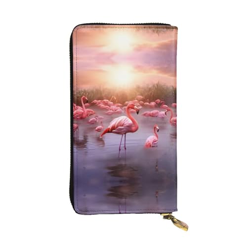 RTCVXZDSA Geldbörse aus Flamingos-Leder – vollständig bedrucktes Design, strapazierfähiges Kunstleder, Metall-Reißverschluss, mehrere Kartenfächer und Geldfach, perfekt für elegante Männer oder Frauen von RTCVXZDSA