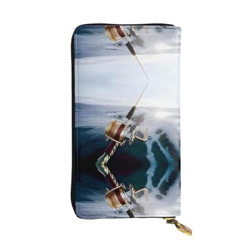 RTCVXZDSA Geldbörse aus Leder für Angelruten – vollständig bedrucktes Design, strapazierfähiges Kunstleder, Metall-Reißverschluss, mehrere Kartenfächer und Bargeldfach, perfekt für elegante Männer von RTCVXZDSA