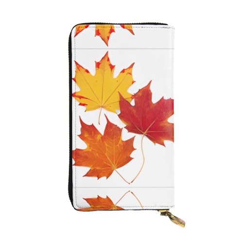 RTCVXZDSA Geldbörse aus Leder mit Herbstblatt-Design, vollständig bedrucktes Design, strapazierfähiges Kunstleder, Metall-Reißverschluss, mehrere Kartenfächer und Geldfach, perfekt für elegante Männer von RTCVXZDSA