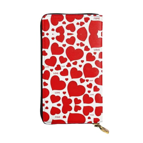 RTCVXZDSA Geldbörse aus Leder mit Herzmotiv, vollständig bedrucktes Design, strapazierfähiges Kunstleder, Metall-Reißverschluss, mehrere Kartenfächer und Geldfach, perfekt für elegante Männer oder von RTCVXZDSA