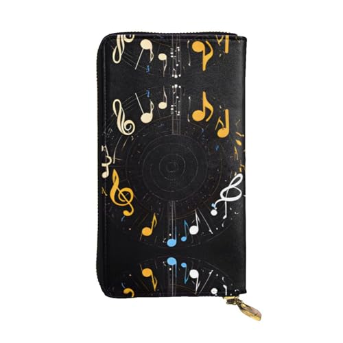 RTCVXZDSA Geldbörse aus Leder mit Musiknoten – vollständig bedrucktes Design, strapazierfähiges Kunstleder, Metall-Reißverschluss, mehrere Kartenfächer und Geldfach, perfekt für elegante Männer oder von RTCVXZDSA