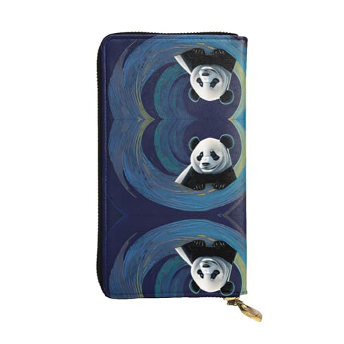 RTCVXZDSA Geldbörse aus Leder mit Panda-Aufdruck, vollständig bedrucktes Design, strapazierfähiges Kunstleder, Metall-Reißverschluss, mehrere Kartenfächer und Geldfach, perfekt für elegante Männer von RTCVXZDSA