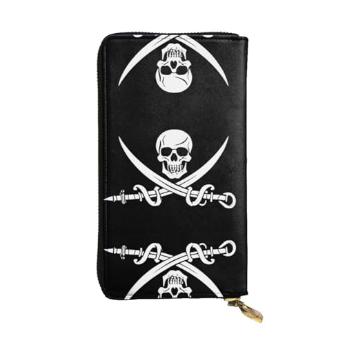 RTCVXZDSA Geldbörse aus Leder mit Piratenflagge, vollständig bedrucktes Design, strapazierfähiges Kunstleder, Metall-Reißverschluss, mehrere Kartenfächer und Geldfach, perfekt für elegante Männer oder von RTCVXZDSA