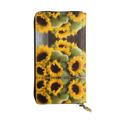 RTCVXZDSA Geldbörse aus Leder mit Sonnenblumen-Motiv, vollständig bedrucktes Design, strapazierfähiges Kunstleder, Metall-Reißverschluss, mehrere Kartenfächer und Geldfach, perfekt für elegante Männer von RTCVXZDSA