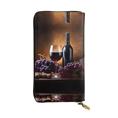 RTCVXZDSA Geldbörse aus Weinweinleder, vollständig bedrucktes Design, strapazierfähiges Kunstleder, Metall-Reißverschluss, mehrere Kartenfächer und Geldfach, perfekt für elegante Männer oder Frauen von RTCVXZDSA