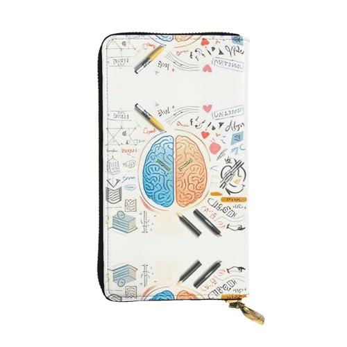 RTCVXZDSA Geldbörse aus menschlichem Gehirnleder – vollständig bedrucktes Design, strapazierfähiges Kunstleder, Metall-Reißverschluss, mehrere Kartenfächer und Geldfach, perfekt für elegante Männer von RTCVXZDSA