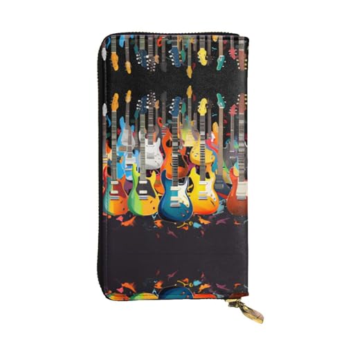 RTCVXZDSA Gitarren-Ledergeldbörse – vollständig bedrucktes Design, strapazierfähiges Kunstleder, Metall-Reißverschluss, mehrere Kartenfächer und Geldfach, perfekt für elegante Männer oder Frauen, ein von RTCVXZDSA