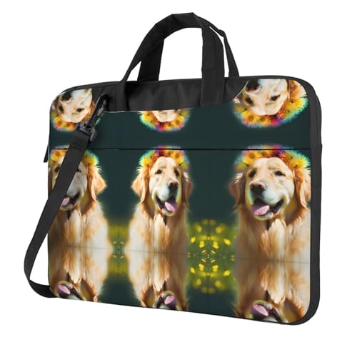 RTCVXZDSA Golden Retriever Dog Stilvolle Laptoptasche mit Volldruck-Design - Leichte und schützende 600D Oxford Polyester Tasche mit weichem Futter, perfekt für Arbeit, Reisen & Schule, Schwarz , 14 von RTCVXZDSA