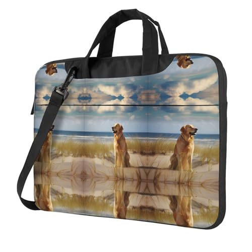 RTCVXZDSA Golden Retriever Stilvolle Laptoptasche mit Volldruck-Design - Leichte und schützende 600D Oxford Polyester Tasche mit weichem Futter, perfekt für Arbeit, Reisen & Schule, Schwarz , 15.6 von RTCVXZDSA