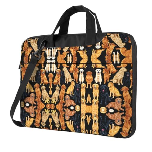 RTCVXZDSA Golden Retrievers Stilvolle Laptoptasche mit Volldruck-Design - Leichte und schützende 600D Oxford Polyester Tasche mit weichem Futter, perfekt für Arbeit, Reisen & Schule, Schwarz , 15.6 von RTCVXZDSA