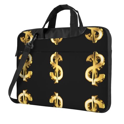 RTCVXZDSA Goldene Dollarzeichen-stilvolle Laptoptasche mit Volldruck-Design, leichte und schützende 600D-Oxford-Polyester-Tasche mit weichem Futter, perfekt für Arbeit, Reisen und Schule, Schwarz von RTCVXZDSA