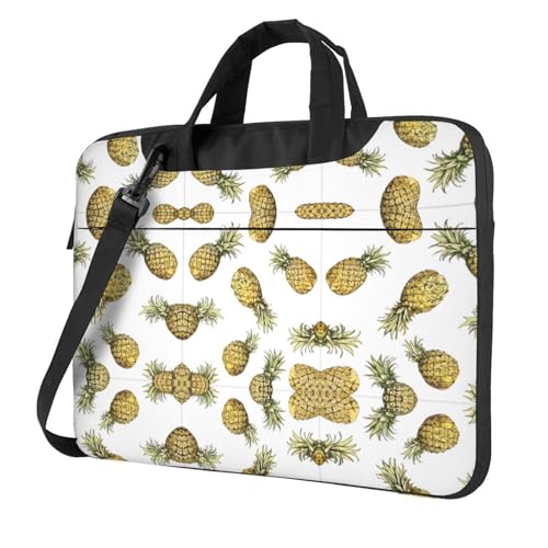 RTCVXZDSA Goldener Ananas-Hintergrund, stilvolle Laptoptasche mit Volldruck-Design, leichte und schützende 600D-Oxford-Polyester-Tasche mit weichem Futter, perfekt für Arbeit, Reisen und Schule von RTCVXZDSA