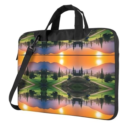 RTCVXZDSA Golf Resort Park Stilvolle Laptoptasche mit Volldruck-Design – leichte und schützende 600D Oxford Polyester Tasche mit weichem Futter, perfekt für Arbeit, Reisen und Schule, Schwarz , 14 von RTCVXZDSA