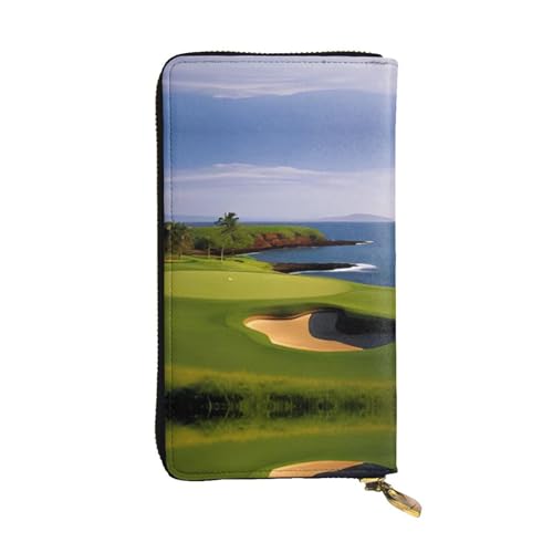 RTCVXZDSA Golfplatz-Ledergeldbörse – vollständig bedrucktes Design, strapazierfähiges Kunstleder, Metall-Reißverschluss, mehrere Kartenfächer und Geldfach, perfekt für elegante Männer oder Frauen, ein von RTCVXZDSA
