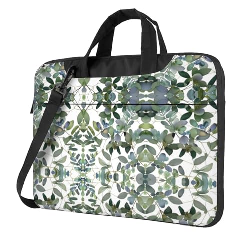 RTCVXZDSA Grüne Eukalyptusblätter, stilvolle Laptoptasche mit Volldruck-Design, leichte und schützende 600D-Oxford-Polyester-Tasche mit weichem Futter, perfekt für Arbeit, Reisen und Schule, Schwarz von RTCVXZDSA