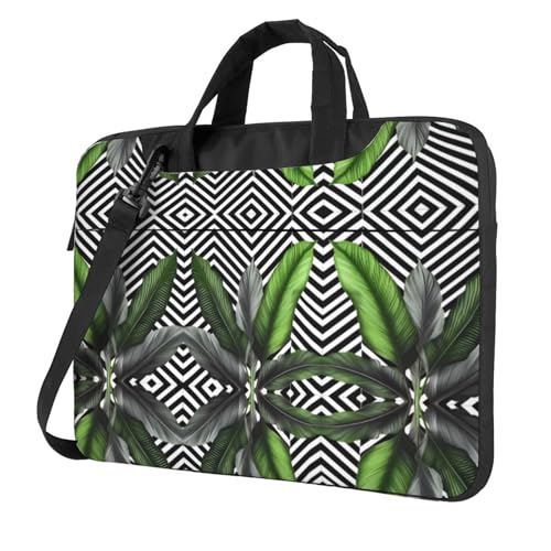 RTCVXZDSA Grüne Palmblatt-Laptop-Tasche mit Volldruck-Design, leichte und schützende 600D-Oxford-Polyester-Tasche mit weichem Futter, perfekt für Arbeit, Reisen und Schule, Schwarz , 13 inch von RTCVXZDSA