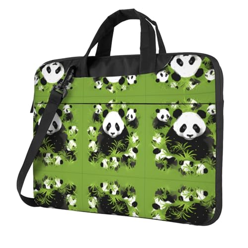 RTCVXZDSA Grüner Hintergrund, Panda, stilvolle Laptoptasche mit Volldruck-Design, leichte und schützende 600D-Oxford-Polyester-Tasche mit weichem Futter, perfekt für Arbeit, Reisen und Schule, Schwarz von RTCVXZDSA