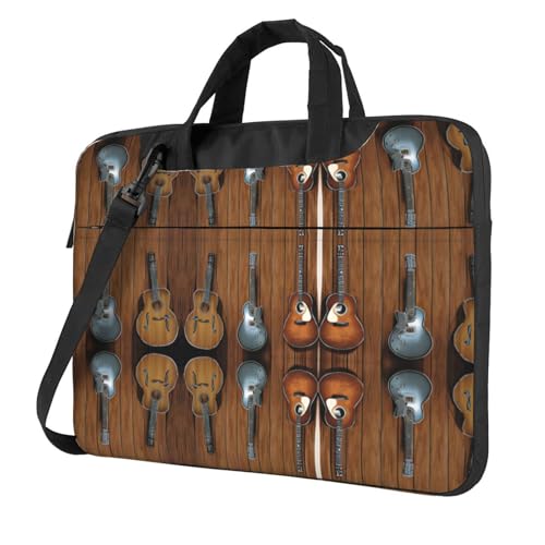 RTCVXZDSA Guitars Art Stilvolle Laptoptasche mit Volldruck-Design, leichte und schützende 600D Oxford-Polyester-Tasche mit weichem Futter, perfekt für Arbeit, Reisen und Schule, Schwarz , 14 inch von RTCVXZDSA