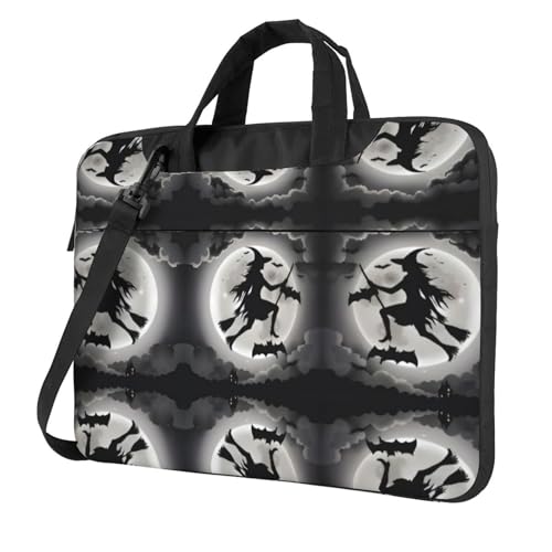 RTCVXZDSA Halloween Witch Stilvolle Laptoptasche mit Volldruck Design - Leichte und schützende 600D Oxford Polyester Tasche mit weichem Futter, perfekt für Arbeit, Reisen & Schule, Schwarz , 14 inch von RTCVXZDSA