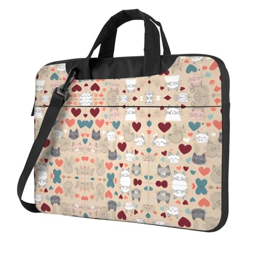 RTCVXZDSA Happy Walking Kitty Stilvolle Laptoptasche mit Volldruck-Design – leichte und schützende 600D Oxford Polyester Tasche mit weichem Futter, perfekt für Arbeit, Reisen und Schule, Schwarz , 14 von RTCVXZDSA