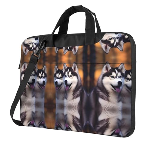 RTCVXZDSA Husky Dog Stilvolle Laptoptasche mit Volldruck-Design – leichte und schützende 600D Oxford Polyester Tasche mit weichem Futter, perfekt für Arbeit, Reisen und Schule, Schwarz , 14 inch von RTCVXZDSA