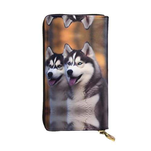 RTCVXZDSA Husky Hunde-Geldbörse aus Leder – vollständig bedrucktes Design, strapazierfähiges Kunstleder, Metall-Reißverschluss, mehrere Kartenfächer und Geldfach, perfekt für elegante Männer oder von RTCVXZDSA